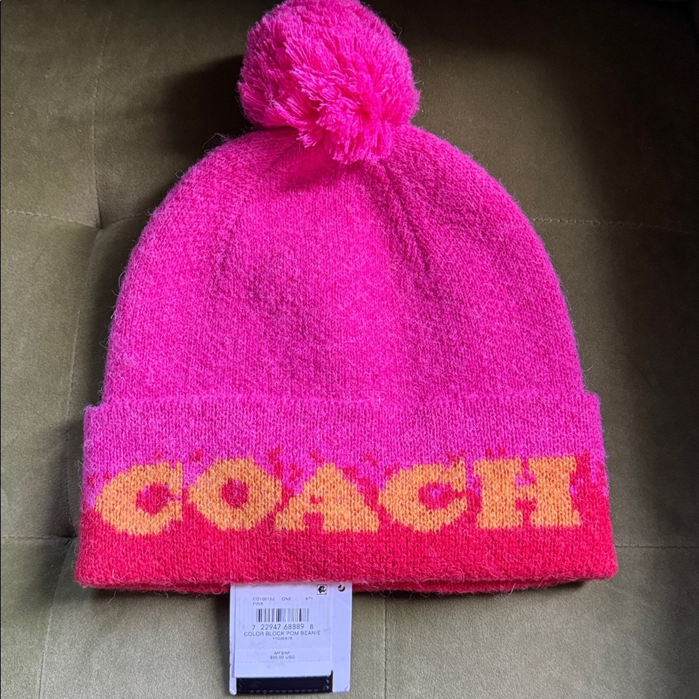 Coach Color Block Ombré Pom Beanie Hat NWT